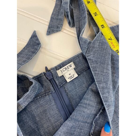 J. Crew Blue Chambray Cotton V-Neck Tie Strap Mini Dress Size M - Picture 2 of 5